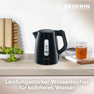 Ceainic SEVERIN, sistem central fara fir, filtru de calcar lavabil, 2.200 W, aprox. 1,0 L, plastic, negru, WK 3410 - Img 3