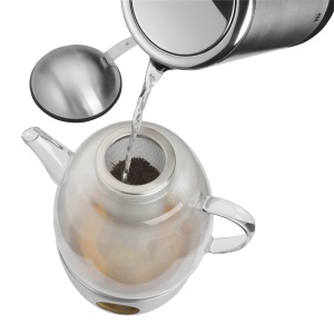 Ceainic WMF SmarTea cu set incalzitor de ceainic 3 bucati, otel inoxidabil Cromargan, ceainic din sticla 1l cu insertie pentru strecuratoare si incalzitor, poate fi spalat in masina de spalat vase - Img 4