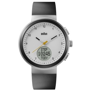 Ceas analogic Braun BN0299PWHBKG cu calendar, pasometru si bratara din silicon