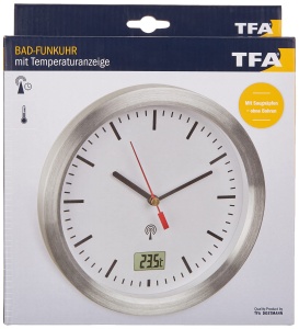 Ceas de baie TFA Dostmann 60.3539.02, cu temperatura, montare fara gauri, argintiu - Img 2