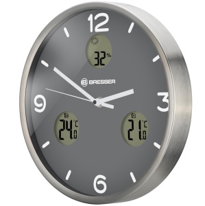 Ceas de perete Bresser MyTime io NX, 30 cm, gri, cu termometru si higrometru - Img 2