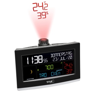 Ceas de perete proiectie TFA Dostmann 35.8002.01, negru, cu WLAN