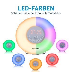 Ceas desteptator Grundig Lichtwecker, cu simulare a rasaritului, 10 sunete naturale, LED colorat - Img 3