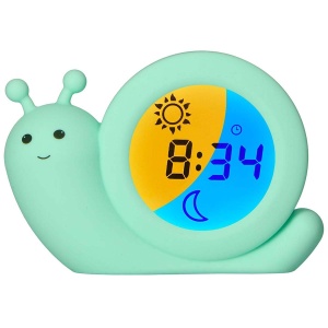 Ceas desteptator pentru copii Alecto BC110GN Simon, 3-in-1, design melc, noapte luminoasa