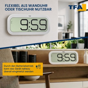 Ceas digital de perete TFA Dostmann 60.4514.02, cu 5 sunete, alb - Img 6