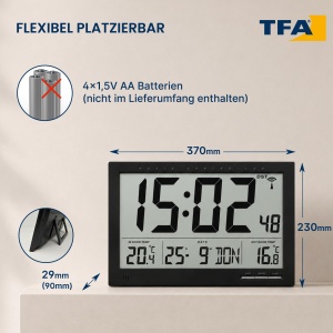 Ceas digital TFA Dostmann 60.4510, negru, cu afisaj mare si temperatura interioaraexterioara - Img 9