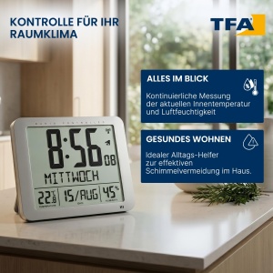 Ceas digital TFA Dostmann 60.4516.54, argintiu, cu afisaj temperatura si umiditate - Img 5