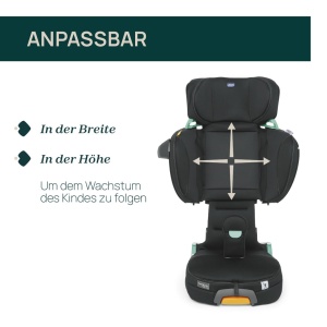 Chicco Fold & Go i-Size, Scaun auto pentru copii 100-150 cm, Scaun auto reglabil pentru copii 3-12 ani (15-36 kg), Grupa 2/3, pliabil si portabil, cu protectie laterala, reglabil pe inaltime si latime, negru - Img 5
