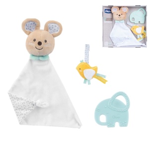 Chicco Set Cadou My Sweet Doudou pentru Nou-Nascuti Ratusca Velur si Inel Gingival Elefant