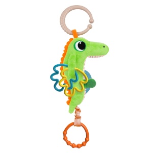 Chicco Vibrating Crocodil Rattle, crocodil textil dragut cu efect de vibratie, cu jingle si mini mingi, cu inel de atasat la carucior sau scaun auto, sunete amuzante, 3-24 luni