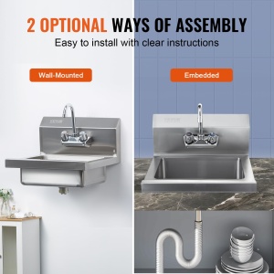 Chiuveta de mana VEVOR HS-17-SP din inox, cu robinet rotativ, 432 x 381 x 330 mm - Img 5