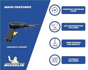 Ciocan pneumatic Michelin - 4 dalti multifunctionale - Consum aer 170 lmin - 4500 loviturimin - Img 2