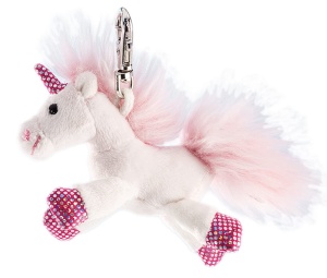 Clesa cu plush Schaffer Einhorn Shiny, 8 cm, albroz, cu carabiniera