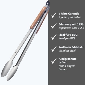 Cleste pentru gratar Westmark + cleste de servire, cu linguri din otel inoxidabil si elemente din lemn pe manere, lungime: 44 cm, otel inoxidabil/lemn, lemn clasic maxi, argintiu/maro, 16292270 - Img 2