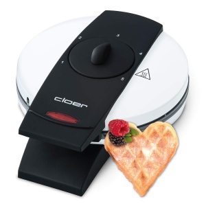 Cloer 1621 Aparat de vafe pentru vafe clasice cu inima, 930 W, dimensiune vafe 15,5 cm, grad de rumenire selectabil la infinit, alb, metal - Img 1