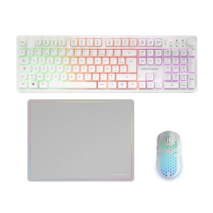 Combo Gaming Mars Gaming MCPWX, Tastatura RGB, Mouse Wireless 3200 DPI, Alb