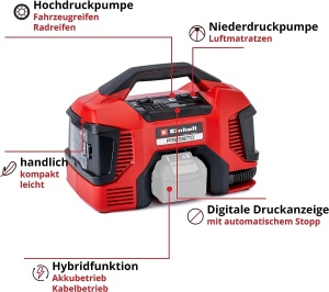 Compresor hibrid Einhell Pressito, 18V, 11 bar, set 3 adaptoare incluse - Img 3