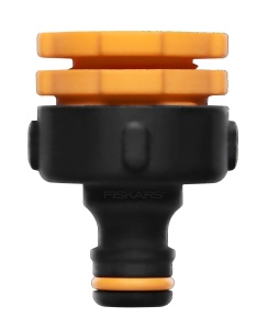 Conector robinet universal Fiskars Multi 1027051, 3 dimensiuni filet, negruportocaliu