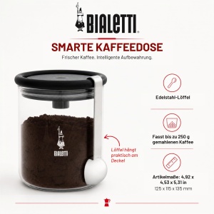 Container cafea Bialetti 250 g, sticla, negru-transparent, cu capac etans - Img 2
