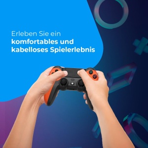Controler Wireless NK pentru PS4 / PS3 / PC/Mobile - Controler Wireless cu Dualshock, Functie de Detectare pe 6 Axe, Lumina LED, Panou Tactil, Mufa Casti, Incl. Cablu de Incarcare - Portocaliu - Img 3