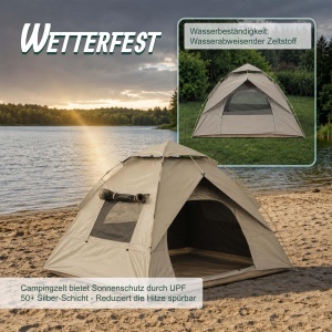 Cort de camping Relaxdays pentru 3-4 persoane, rapid de montat, UV 50, bej - Img 4
