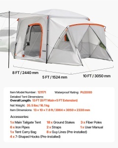 Cort de camping VEVOR SUV cu capacitate pentru 5-9 persoane, impermeabil, 3964 x 3050 x 2330 mm - Img 8