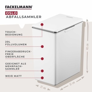 Cos de gunoi Fackelmann OSLO 20L, Alb Design modern, usor si robust - Img 2