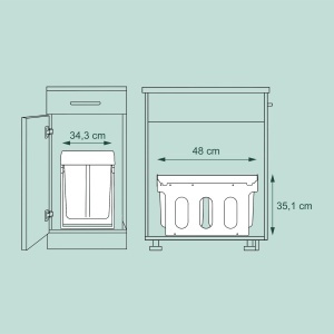 Cos de gunoi incorporabil Relaxdays, 3 compartimente, 15l si 2x8l, negru - Img 5