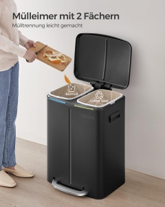 Cos de gunoi metalic SONGMICS LTB40B02, 2 x 20 L, negru, cu sistem de reciclare - Img 4