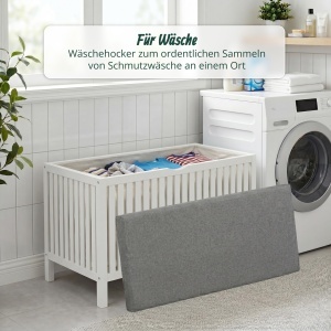 Cos de rufe Relaxdays cu functie de sezut, 95 l, nuc, albgri - Img 3
