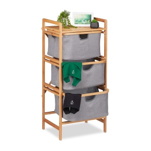 Cos de rufe Relaxdays din bambus, 3 compartimente, 96 x 44 x 34,5 cm, naturalgri