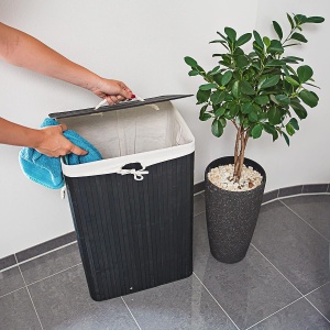 Cos de rufe Relaxdays din bambus, 83 L, negru, cu capac si pliabil - Img 3