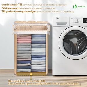 Cos de rufe VOUNOT cu capacitate de 72L, 2 saci detasabili, bambus - Img 4