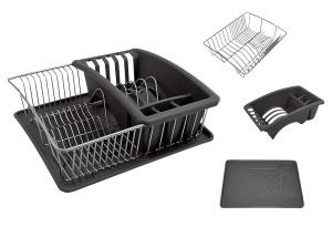 Cos de spalat Metaltex 325026068, 35x30 cm, cu suport tacamuri si abtropitoare, argintiu