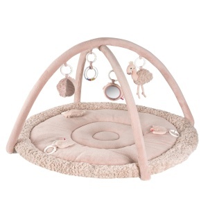 Covor de joaca Fehn Flamingo cu 7 jucarii detasabile, 85 cm, material moale