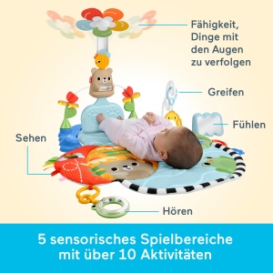 Covor de joaca Fisher-Price 3-in-1 cu activitati senzoriale, 5 zone de joaca, masinabil - Img 4