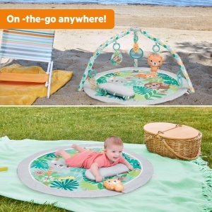 Covor de joaca pentru bebelusi Bright Starts Wild Regenwald design jungla, 7 jucarii incluse - Img 4