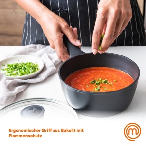 Cratita MasterChef cu capac de sticla, oale de gatit cu inductie de 20 cm, oala pentru paste, oala pentru supa, cratita din aluminiu negru, acoperita, inductie pentru oala, tigai potrivite pentru toate aragazurile, rezistente la zgarieturi - Img 6
