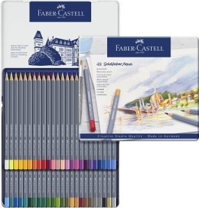 Creion colorat acquerel Faber-Castell Goldfaber, 48 culori, metalletui
