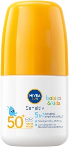 Crema solara NIVEA SUN Babies Kids Sensitiv 5in1 Roll-On LSF 50, 50 ml, extra wasserfest