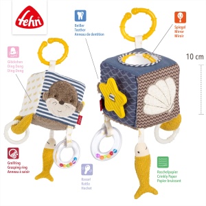 Cub de activitati pentru bebelusi Fehn Otter Theo 10x10 cm cu inel de prindere si elemente interactive - Img 4