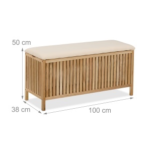 Cufar de rufe Relaxdays, 100 l, cu loc de sezut, lemnstofa, naturalcrem - Img 4