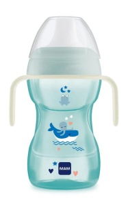 Cupa de baut MAM Fun cu manere iluminante, 270 ml, albastru