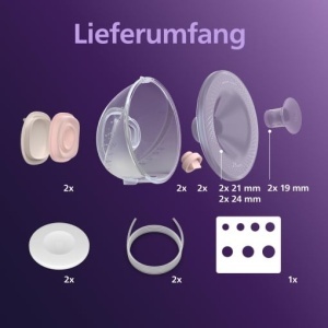 Cupe de picurare duble hands-free Philips Avent, cupe de picurare ultra-usoare si transparente pentru pompa de san electrica, 4 scuturi (2 x 21 mm, 2 x 24 mm), 2 insertii de 19 mm, SCF439/01 - Img 5