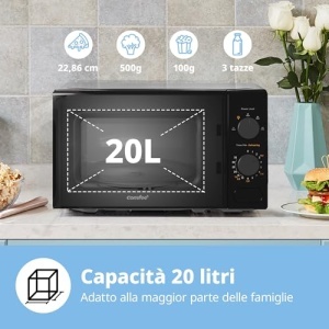 Cuptor cu microunde COMFEE negru 20 litri 700 W 5 niveluri de putere dezghetare rapida temporizator manual design compact - CM-M202CCBK - Img 2