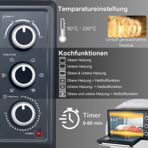 Cuptor electric mini OptimumX 20L, 1380W, Timer 60 min, Negru - Img 3