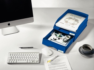 Cutie de depozitare Leitz Briefkorb-Schublade A4, culoare albastra, design ergonomic - Img 6