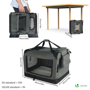 Cutie de transport pliabila VOUNOT pentru caini si pisici, 50x35x36 cm, gri - Img 4