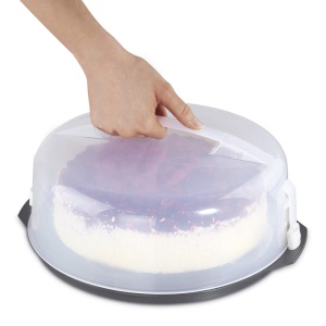 Cutie de transport tort Xavax rotunda cu capac Recipient pentru tort 31,5 cm diametru, inaltime interioara 8 cm, cutie pentru tort cu ajutor de impartire a pieselor, farfurie pentru tort antracit, transparent - Img 4