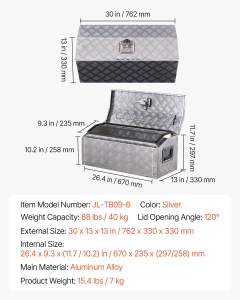 Cutie de unelte VEVOR JL-TB09-6, aluminiu, 762x330x330 mm, argintie - Img 7